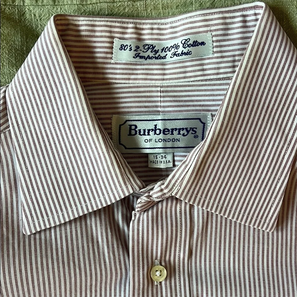 Burberry Brown Casual Button Down Shirt with Stripes 15-34 USA vintage 80 - Picture 5 of 12